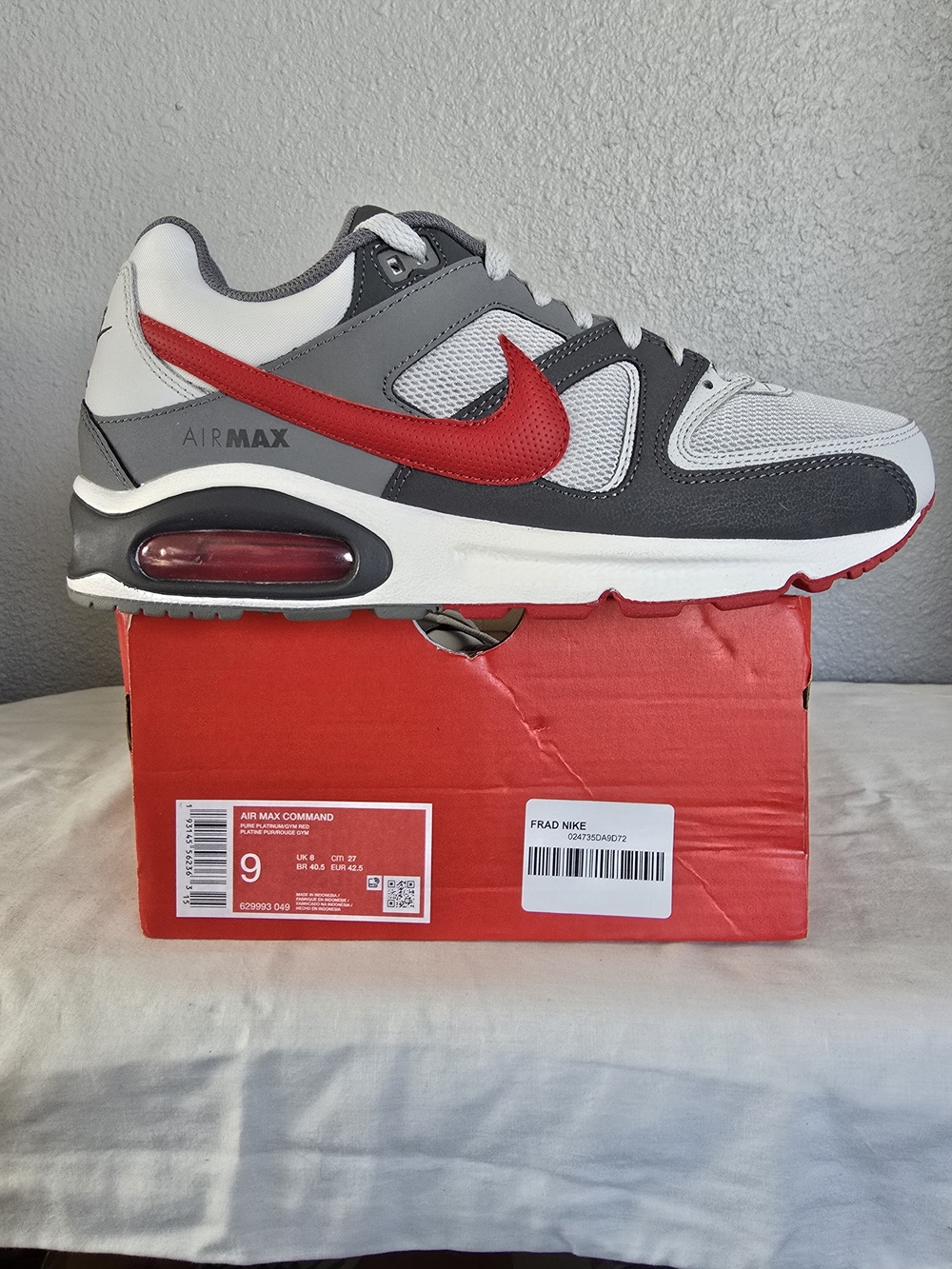 Nike Air Max Command Running Shoe - White/Grey/Red